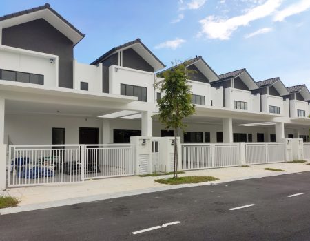 SEREMBAN, MALAYSIA -APRIL 08, 2020: New double story luxury terrace house in Malaysia.  Designed by an architect with a modern and contemporary style. Ready to receive occupants.